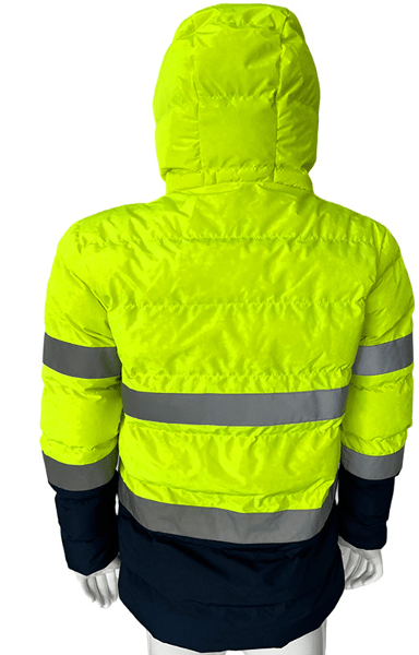 kurtka-odlaskowa-ocieplana-pluton-tyl Kurtka odblaskowa ocieplana Pluton - taśmy odblaskowe - fluorescencyjna - 100% poliester - tył