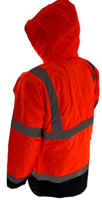 kurtka-odlaskowa-ocieplana-uran-2-tyl Kurtka odblaskowa ocieplana URAN - tył - fluorescencyjny materiał - pomarańczowa - wzmacniania