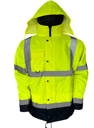 kurtka-odlaskowa-ocieplana-uran Kurtka odblaskowa ocieplana URAN - przód - fluorescencyjny materiał - wzmacniania